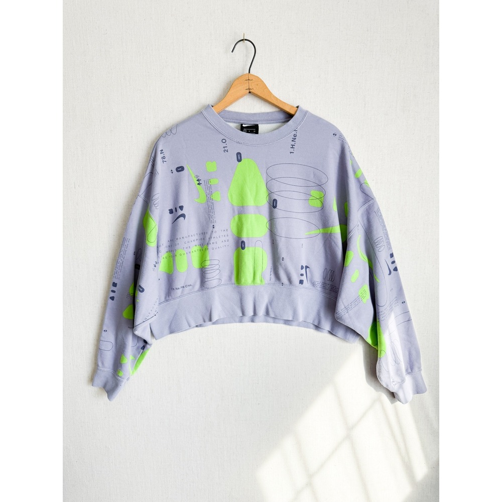 Nike‎ Future Air Cropped Sweatshirt Lavender Purple Neon Green Graphic Print S